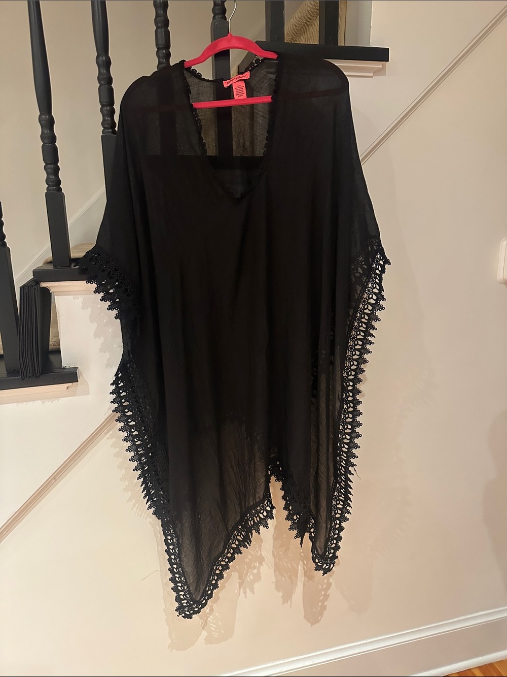 Betsey Johnson Black Crochet-Trim Swim Cover-Up
